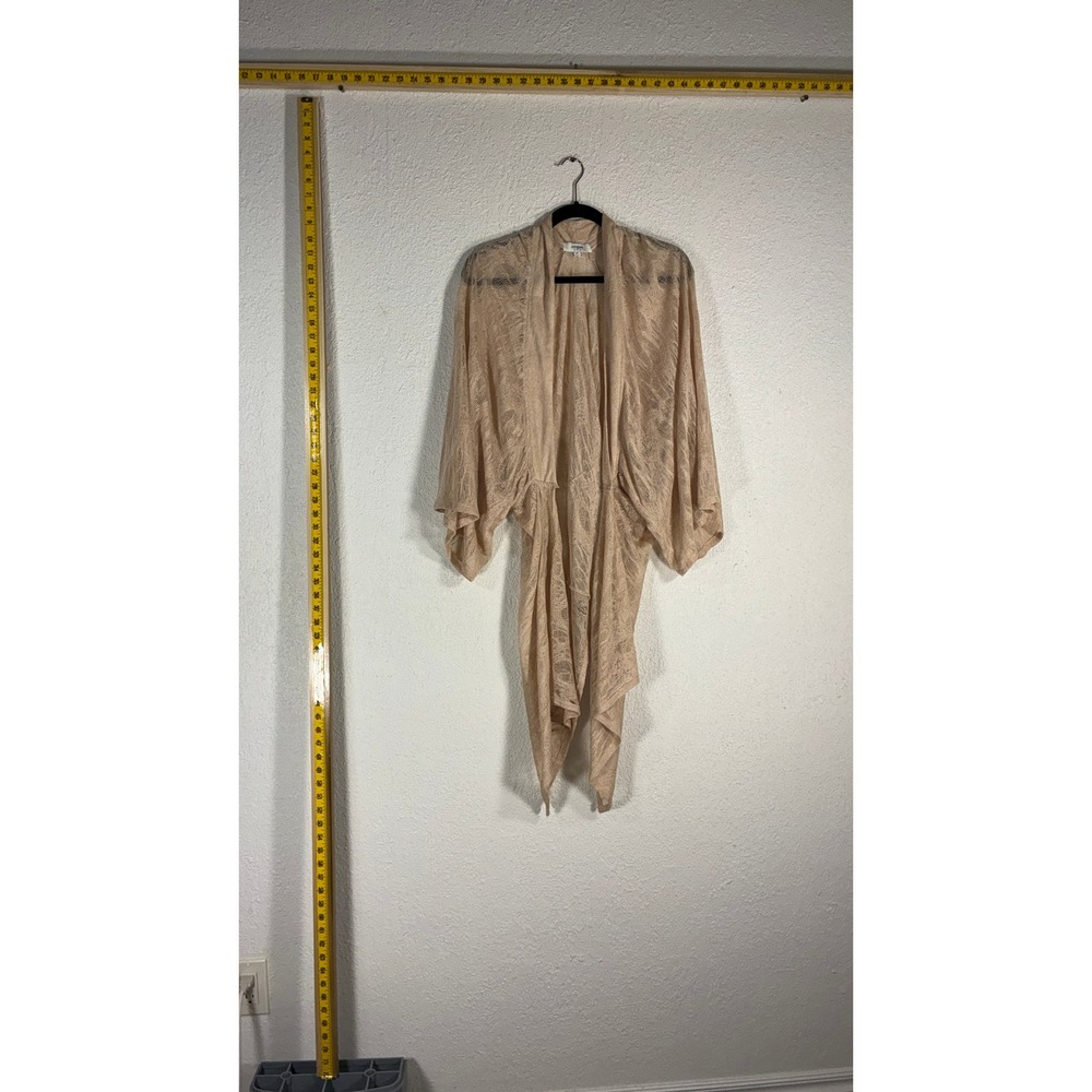 Umgee USA Tan Pointelle Knit Lace Kimono Cardigan Sharkbite Hem B5347 Womens M/L